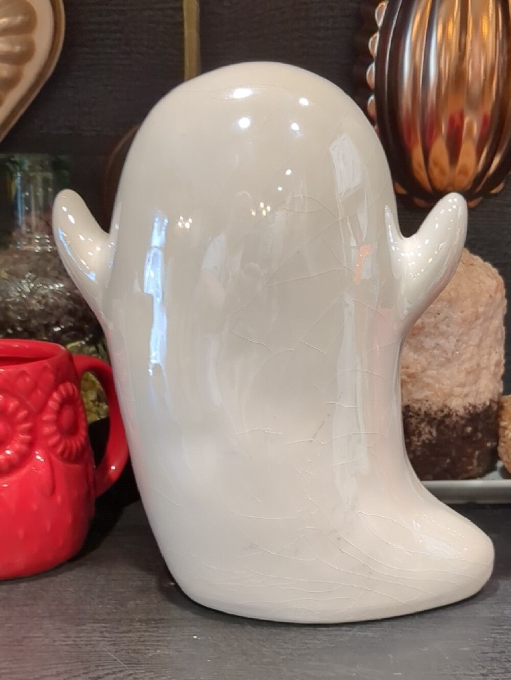 T.J.Maxx Iridescent Cream Ceramic Ghost 9.5 Inch Figure Manufacturing Defects** - Picture 4 of 10